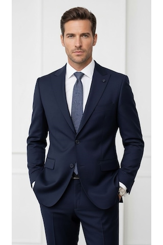 Plus Scorpion Ck125 Erkek Blazer Ceket Twill Puntolu Kırlangıç Yaka 2 Düğmeli Çift Yırtmaçlı Slim Fit Lacivert