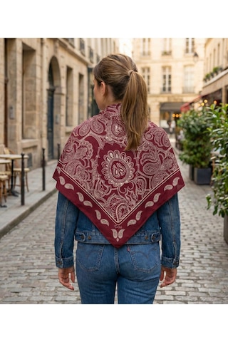 Zerafet Desen 90x90cm Eşarp/fular Bordo