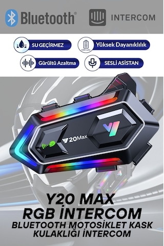 Y20 Max Rgb Işık Efektli İntercom Bluetooth Motosiklet Kask Kulaklığı İntercom Kulaklık