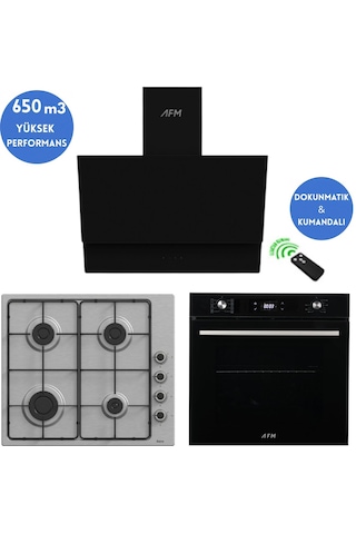 Afm Tech Ve Ferre Bloom Turbolu Inox Siyah EL003 + FM7700 + FM3400 -650 M3 Ankastre Set