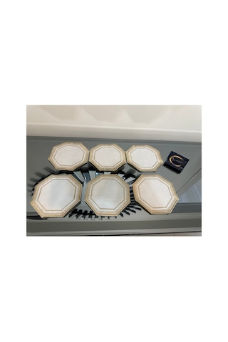 Kokteyl Peçetesi, Gold Detaylı Altıgen Özel Seri Kahve Tepsisi Peçeteliği, 6'lı Sunumluk Peçetesi Renkli-beyaz-gold