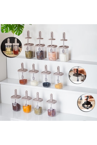 Porsima 1105 Kaşıklı 14'lü Baharatlık Seti Yağdanlıklı Cappuccino