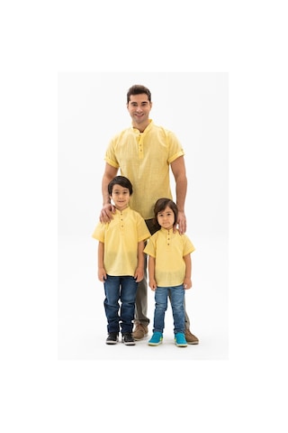 Eliş Şile Bezi Kısa Kol Şile Bezi Bodrum Erkek Çocuk Tshirt Sarı 3073