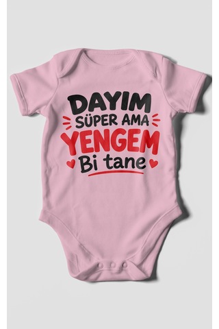 Morivokids Dayım Süper Ama Yengem Bi Tane Kısa Kollu Bebek Body %100 Pamuk Koyu Pembe