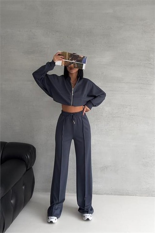 Neşeli Butik Kadın Likralı Yazlık Kumaş Çımalı Eşofman Takımı Nbg001 Antrasit