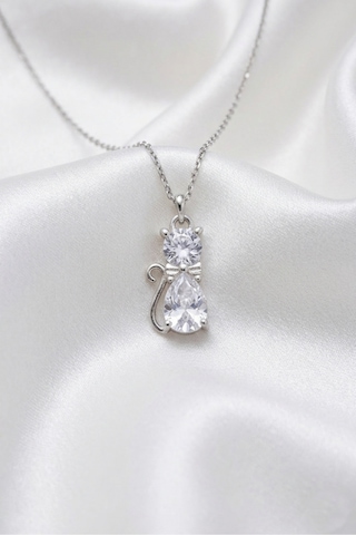 Çekirdekjewelry Kedi Tasarımlı 925 Ayar Gümüş Zirkon Taşlı Şık Kadın Kolyesi Gümüş
