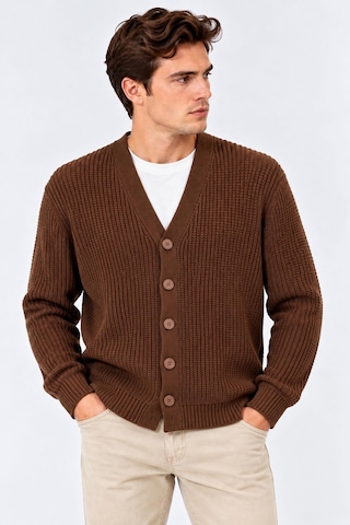 Classics Men Günsa Comfort Fit Erkek Tam Düğmeli Triko Ceket - 7833 Kahverengi