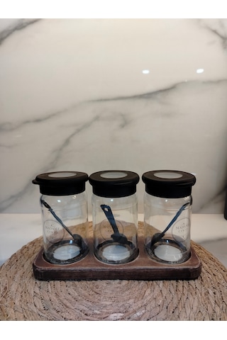 Retro Ahşaplı Glostad 4 Parça Yağlık Seti Cam Siyah