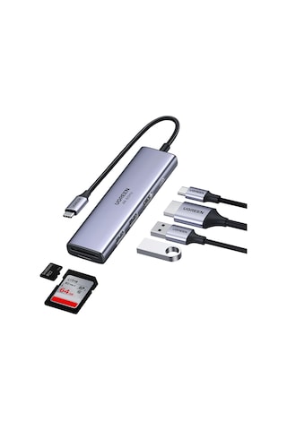 Ugreen 60384 Type-C to 4K 60 Hz HDMI SD TF Karf Okuyucu 3 Portlu USB Hub Çoklayıcı Adaptör