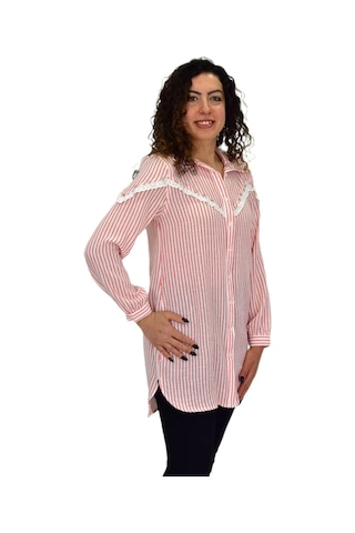 Kadın Çizğili Keten Gömlek Bgl-st03706 Turuncu