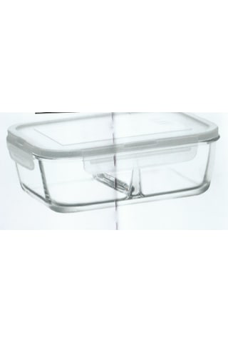 LAV Fresco Cam Bölmeli Saklama Kabı Tekli Orta Boy 720 ml Dikdörtgen Beyaz Kilitli Kapak