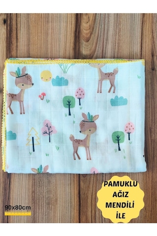 Desenli Müslin Kız Erkek Bebek Battaniyesi Oeko-texli %100 Pamuklu D Puset Örtüsü Yenidoğan 90x80cm Sarı