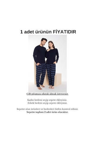 Guava Çift Sevgili Eş Kombini Lacivert Mavi Ekose Desen Modal Uzun Kol Pijama Takımı-tek Ürün Fiyatı- Lacivert