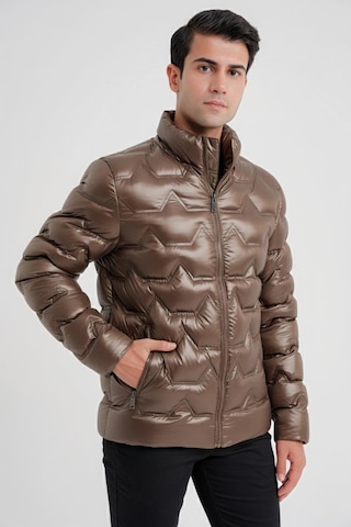 Slim Fit Hakim Yaka Yan Cepli Kaz Tüyü Bej Şişme Mont Mt 175 Bej