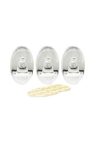 61318 3pc Transparent Removable Adhesive Hook, Black