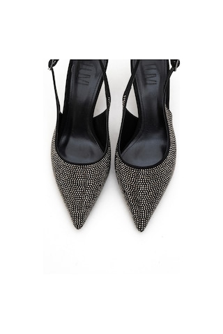 Novs Siyah Taşlı Kadın İnce Topuklu Abiye Ayakkabı Siyah - Taş