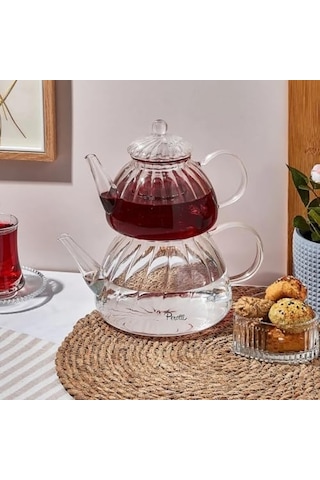 Cam Çaydanlık Seti, Borosilikat Cam, Isıya Dayanıklı, Şeffaf, Modern Tasarım, Bitki Çayı Demleme 1