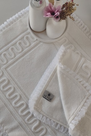 2'li Püsküllü Ayak Havlusu-%100 Pamuk-50x70 Cm Ekru