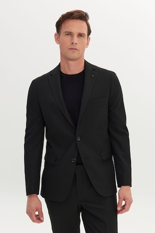 Ac&co Erkek Sıyah Slim Fit Dar Kesim Mono Yaka Gofre Desenli Takım Elbise Siyah