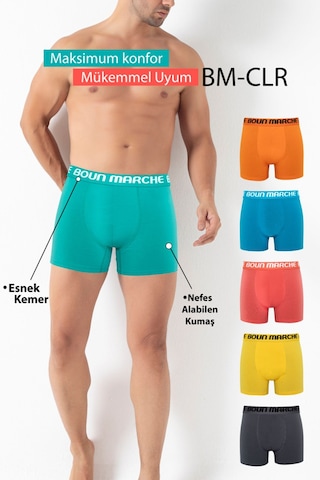 Boun Marche Erkek Boxer Likralı Premıum 6'lı Kutu Boris Çok Renkli