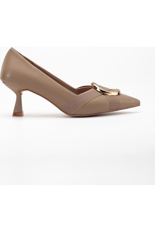 Kadın Topuklu Ayakkabı Vizon Halka Tokalı Kadeh Topuklu-3586 Vizon