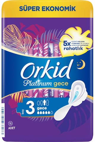 Orkid Platinum Süper Ekonomik Hijyenik Ped Gece 16'lı