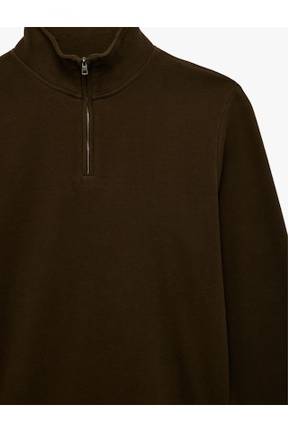 Koton Regular Fit Uzun Kollu Yarım Fermuarlı Sweatshirt Haki 6wam70199mk Haki