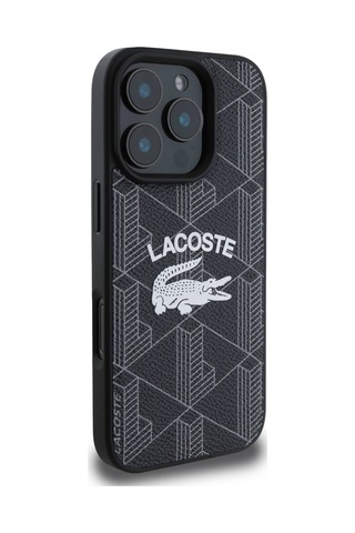 Apple iPhone 16 Pro Uyumlu Kılıf Lacoste  Lisanslı Magsafe Şarj Özellikli Mono Vintage Logo Siyah