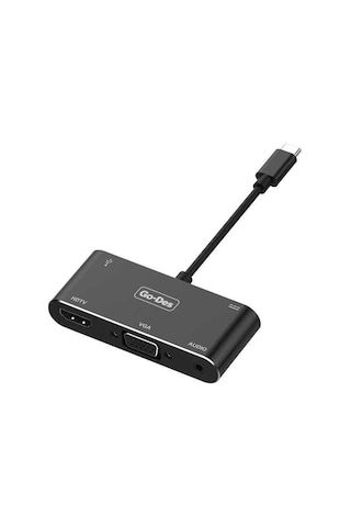 Go Des GD-8761 Type-C to HDMI 4K & VGA & Aux Dönüştürücü Adaptör USB 3.0 - Siyah ZORE-260173