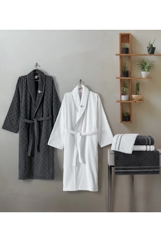 Cottonbox Masculine Carlos Beyaz -antrasit Aile Bornoz Takımı Çok Renkli
