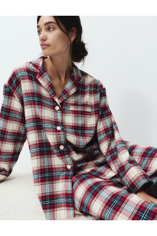 Marks & Spencer Pamuklu Kareli Pijama Takımı T37002277J Krem Mix