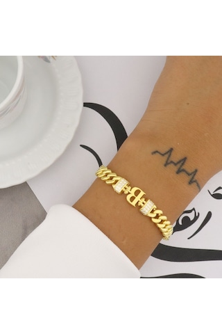 925 Ayar Gümüş B Harfi Gurmet Gold Bileklik