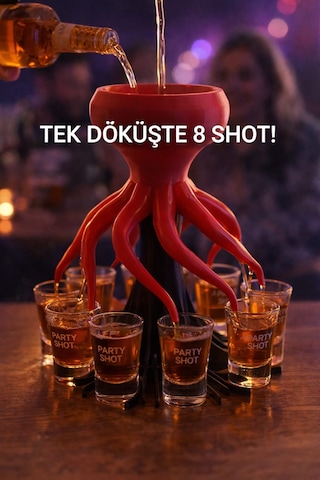 Taraftar Renkli Ahtapot Tasarımlı 8'li Pratik Bardak Ve Shot Dağıtıcı Kırmızı-siyah