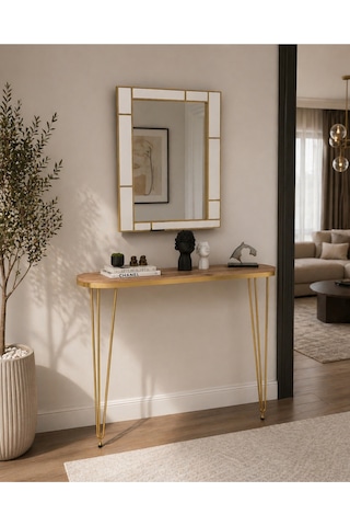 80x18 Dresuar Antre Hol Dekorasyon Ürünleri Altın Model Çam Gold Elips, One Size
