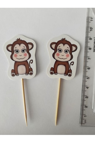 30 Adet Dekoratif Karton Sevimli Maymun Şeklinde Pasta Kürdanı 6,5 Cm
