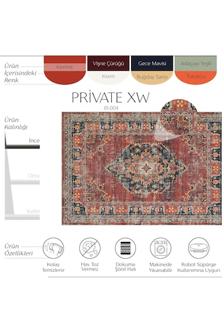 Cool Halı Private Xw Kiremit Rengi Eskitme Vintage Halı Modern Yıkanabilir Etnik Bohem Salon Halısı