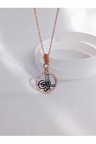 Keskin Gümüş Rose Osmanlı Tuğra Tasarım Kadın Gümüş Kolye