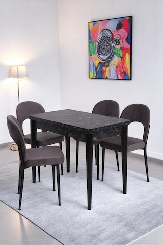 Damla Hilal Mdf Mutfak Masa Sandalye Takımı 60x100cm Siyah