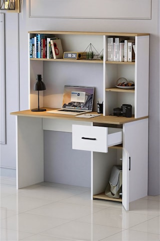 Esse Dolaplı Çekmeceli Kitaplıklı Çalışma Masası Beyaz Çam Çam - Beyaz