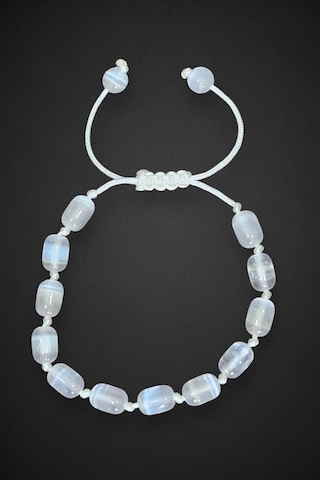 Silindir Kesim Beyaz Selenit Bileklik Makrome Ayarlı 334-5 Beyaz