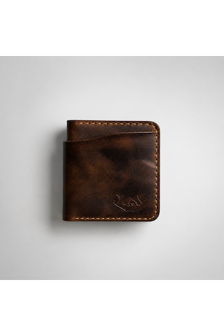 Craft & Luna Hakiki Deri Erkek Cüzdan Fade El Yapımı Minimalist Deri Cüzdan Kişiselleştirilebilir Kahverengi - Yeşil