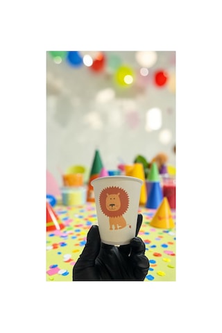 Hayvan-orman-amazon-zoo Doğumgünü Parti Aslan Temalı Tek Kullanımlık 7 Oz 100 Adet Karton Bardak 1
