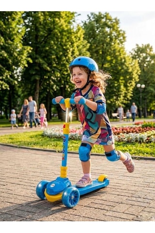 Müzikli, Işıklı 4 Kademe Boy Ayarlanabilir Çocuk Scooter 100 Kg Taşıma Kapasiteli Çok Renkli
