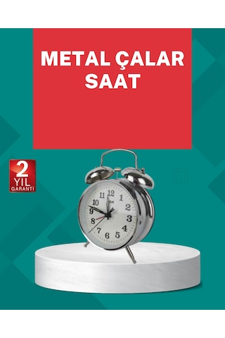 Dekoratif Gümüş Işıklı Alarmlı Masa Saati Sessiz Mekanizma - Lisinya