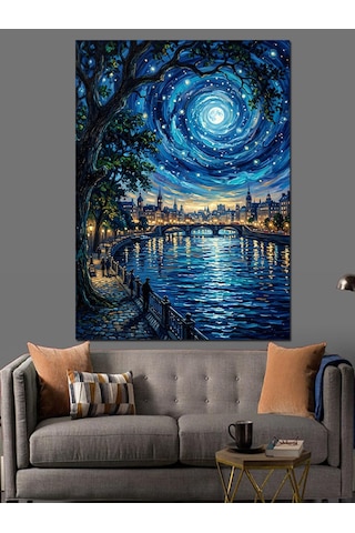Van Gogh Tarzı Şehir Dekoratif Kanvas - Mdf Ahşap Tablo