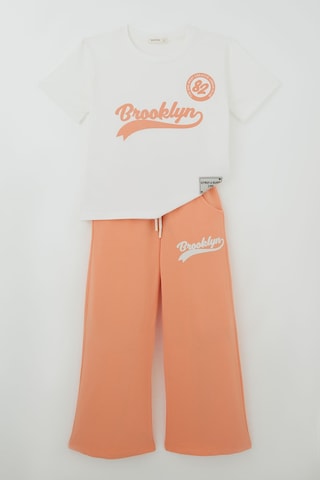 Breeze Kız Çocuk Pantolonlu Takım Brooklyn Yazı Baskılı Bağcıklı 8-14 Yaş, Ekru