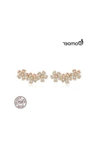 Novahub 925 Ayar Gümüş Papatya Çiçek Küpe, Rose Renk, Kadınlar İçin Klasik Takı, Yıldönümü/hediye/nişan/düğün Rose Gold