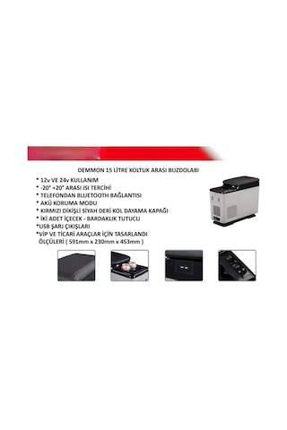Ahmet Otomotiv 12v-24v Demmon Kolçak-bardaklıklı Kompresörlü Oto Araç Buzdolabı 15lt Transporter-vito Koltuk Arası Uyumlu