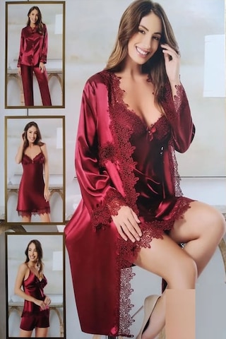 Xses 1002 Kadın Bordo Saten 6'lı Takım Bordo