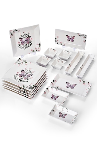 Piatti Naturali 16 Parça 6 Kişilik Kelebek Kahvaltı Takımı Handmade Sunum Seti Çok Renkli